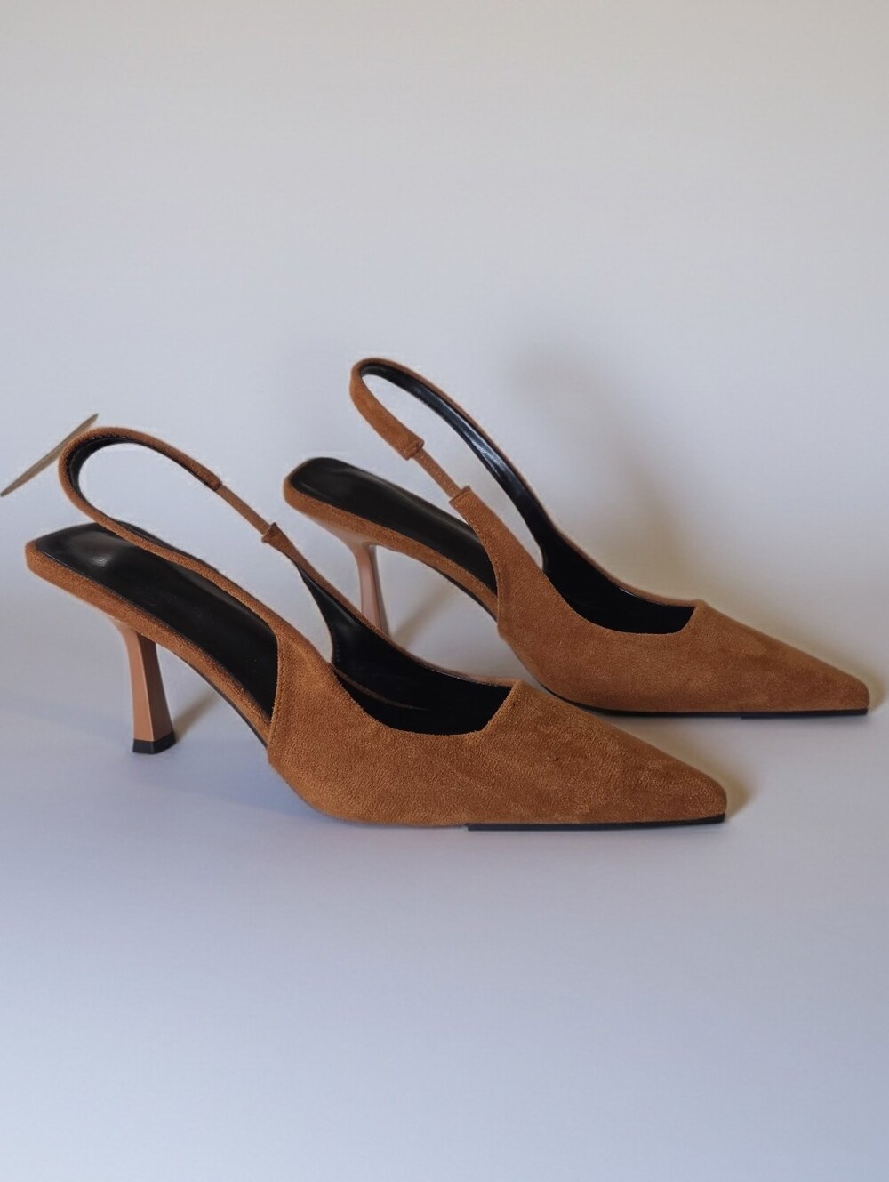 Cognac Pointed Toe Faux Suede Slingback Heels EU 41 US 9.5